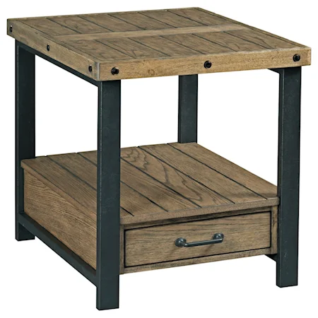 Industrial Rectangular Drawer End Table